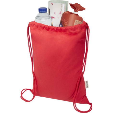 Sac à cordon rouge Oregon Blend rempli, vu de dos en situation