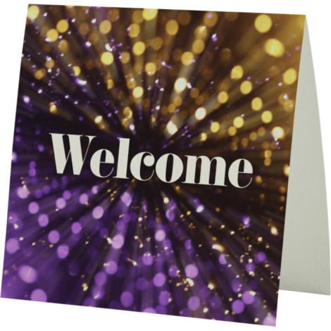 Carte à personnaliser carrée posée debout avec visuel Welcome pour un pack d’accueil