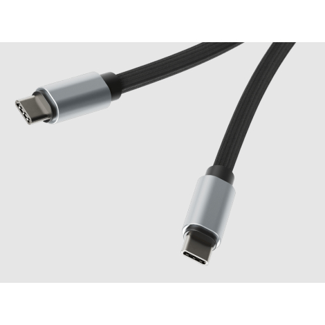 Gros plan sur les connecteurs en métal USB-C du câble tressé
