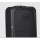 Valise personnalisée en ABS noir, vue rapprochée sur le logo et la fermeture TSA