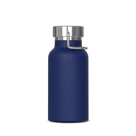 Bouteille 350 ml bleu foncé avec revêtement peau de pêche et bouchon métal à anse