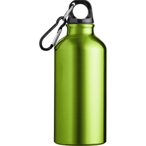 Bouteille personnalisée avec mousqueton, couleur verte, vue de face sur fond neutre