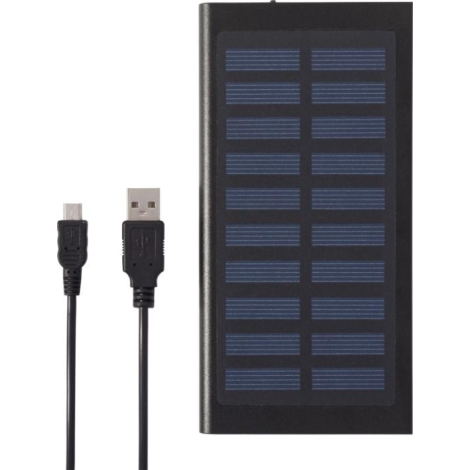 Batterie publicitaire vue de dessus avec panneau solaire et câble USB inclus