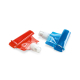 Bouteilles pliées rouge et bleue avec bouchon visible et format réduit