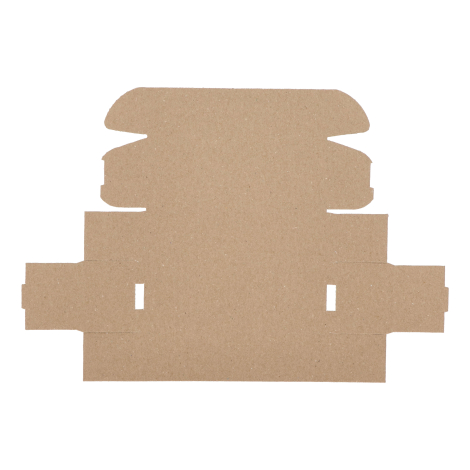 Coffret à plat, carton kraft découpé, languettes et plis visibles
