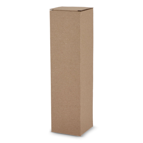 Boîte-cadeau personnalisable en carton kraft brun montée, sans marquage, présentée debout pour montrer son volume