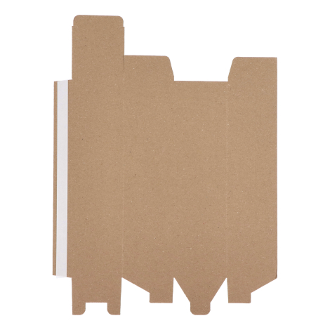 Étui carton kraft personnalisable livré à plat, vue du gabarit déplié, languettes et rainures visibles pour pliage facile
