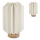 Lampe LED pliable personnalisée posée sur fond blanc, base en bois et structure plissée en papier