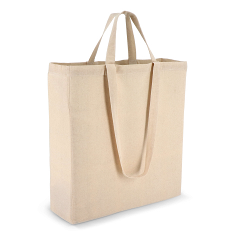 Sac publicitaire beige sans marquage visible, photographié en perspective