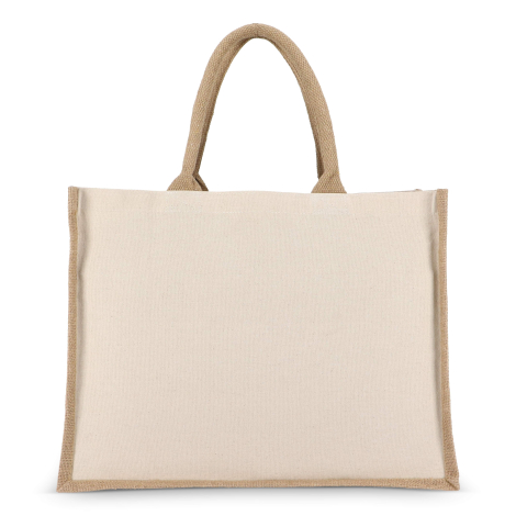 Vue arrière du sac cabas sans marquage, jute et coton apparents
