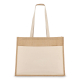 Sac jute et coton posé à plat, poche avant visible sans marquage