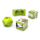Cube vert illustré de visuels médicaux, forme originale évoquant une pomme