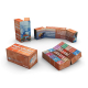 Support container avec visuels maritimes, navires et textes explicatifs, ouvertures multiples