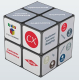 Cube Rubik’s 2x2 gris et blanc avec pictogrammes et logos personnalisés