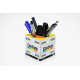 Pot à crayons cubique blanc à trois niveaux avec intérieur jaune et marquage Centrum