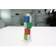 Tour rotative vue latérale avec textes sur blocs colorés, socle imprimé visible