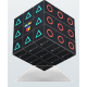 Rubik’s Cube 3x3 sur support transparent, faces avec symboles et logo central