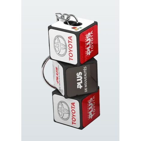 Porte-clés Rubik’s rouge, blanc et noir avec marquage lié à une marque automobile