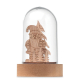 Décoration LED de Noël sous cloche en verre avec silhouette bois et socle circulaire.