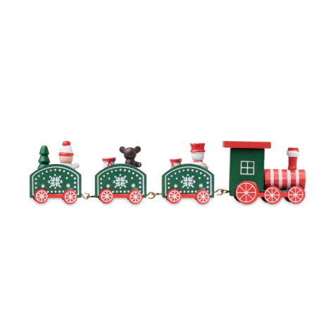 Train en bois rouge et vert, vue de profil, sans personnalisation visible