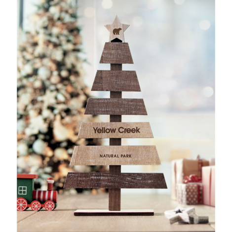 Sapin en bois placé sur une table, marquage sur deux lattes centrale