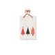 Sac cadeau décoré de trois sapins rouges et noirs, cordon et étiquette rouge