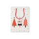 Sac cadeau moyen présenté de face, fond blanc à motifs festifs rouges et noirs