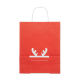Vue arrière d’un sac cabas rouge à plat, motif bois de renne blanc