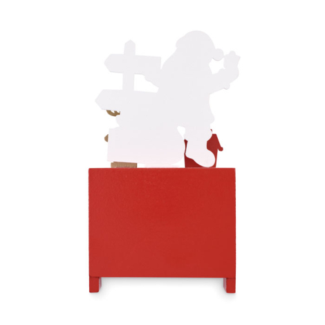 Vue arrière du calendrier en bois avec silhouettes blanches des décorations