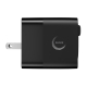 Chargeur GaN 65W noir de profil avec prise pliable, marquage sur la face latérale.