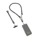 Bracelet téléphone noir avec câble intégré, présenté à plat avec smartphone fixé.
