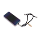 Bracelet téléphone en rPET à plat avec smartphone fixé par mousqueton, sans personnalisation visible.