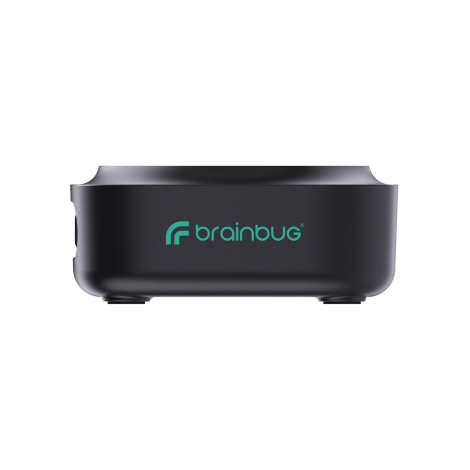 Chargeur 2-en-1 magnétique 15W noir de profil côté gauche, marquage visible.