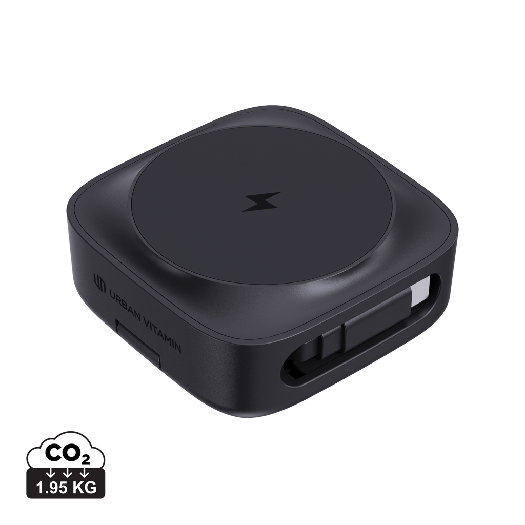 Chargeur 2-en-1 publicitaire magnétique 15W Goleta Noir