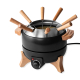 Set à fondue électrique noir et inox avec socle et poignées bois, accompagné de fourchettes, sans personnalisation.