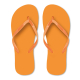 Paire de tongs orange en plastique photographiée de dessus, sans marquage.