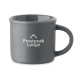 Tasse à expresso en céramique grise avec anse arrondie, marquage visible au centre.