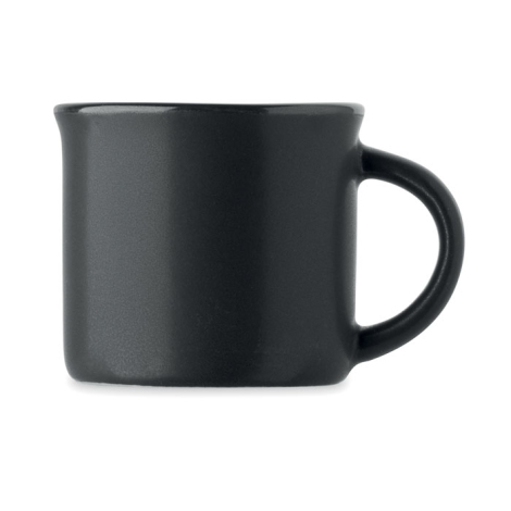 Tasse à expresso noire en céramique, vue de profil avec anse à droite, sans personnalisation.