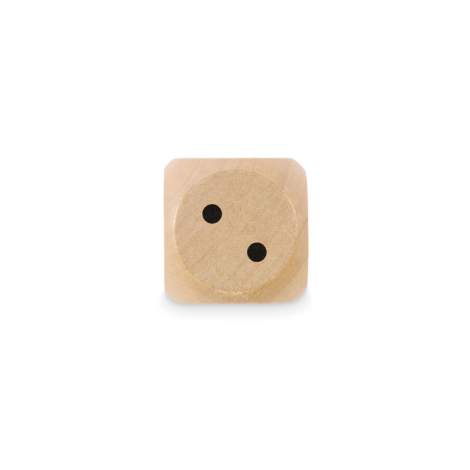 Dé en bois Schima 3 cm vu de face sur fond neutre, sans personnalisation.