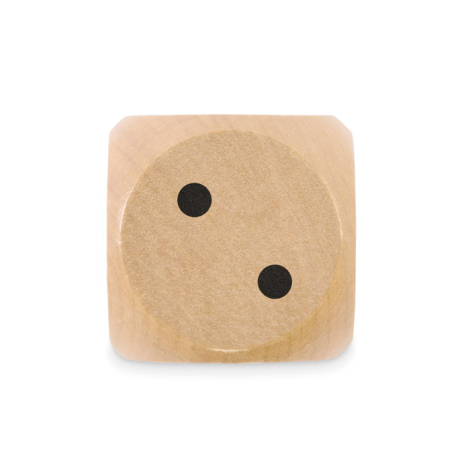 Dé en bois Schima 5 cm vu de face sur fond neutre, sans personnalisation.