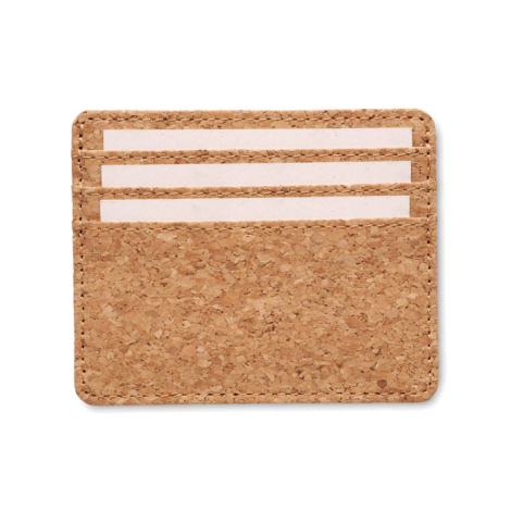Porte-cartes en liège vu de face avec trois compartiments pour cartes, sans personnalisation.
