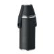 Bouteille cylindrique en inox avec housse noire et rabat pression, sans personnalisation.