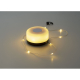 Lampe ronde allumée diffusant une lumière chaude reliée à une guirlande LED, sans personnalisation.