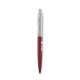 Stylo bille rouge métallisé avec haut argenté, marquage visible sur le corps.