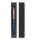 Stylo bleu métallisé avec haut argenté dans coffret noir, sans personnalisation.