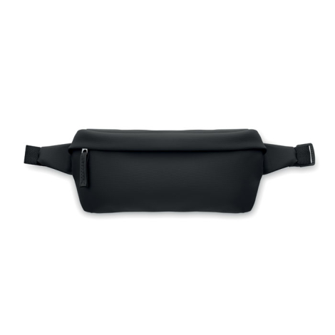 Sac banane noir en polyester recyclé vu de face avec sangle assortie, sans personnalisation.