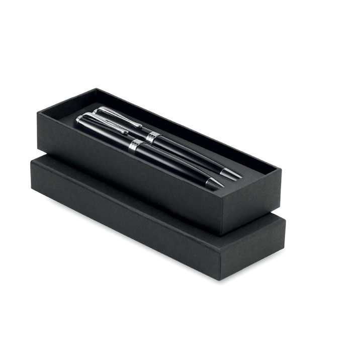 Set stylos promotionnel à bille et roller Lyon Set Noir