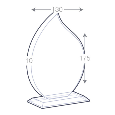 Schéma technique du trophée Flamme avec dimensions 130×175×10 mm
