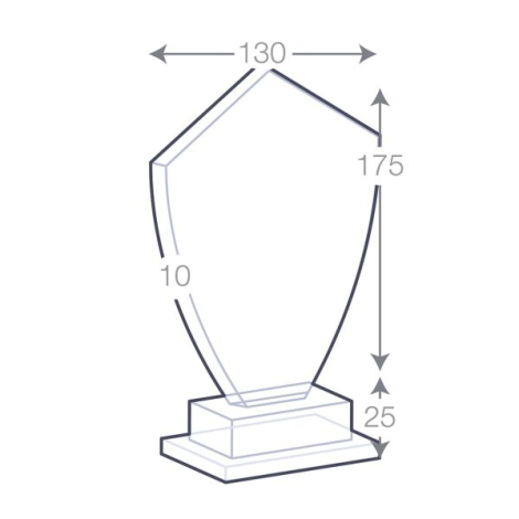 Schéma du trophée Emblème en verre sur socle avec dimensions