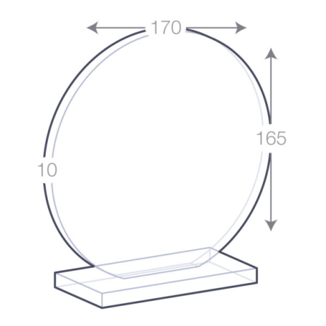 Schéma du trophée rond en verre avec dimensions 150×150×15 mm